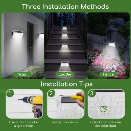 Aigostar - LED Utomhus solcellslampa med sensor LED/2,4W/5V IP65