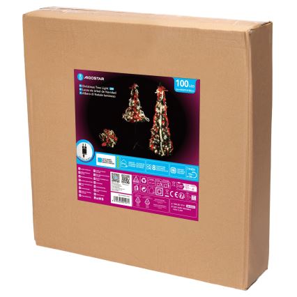 Aigostar - LED utomhus julgran 100 LED 1,5 m IP44 röd/kallvit