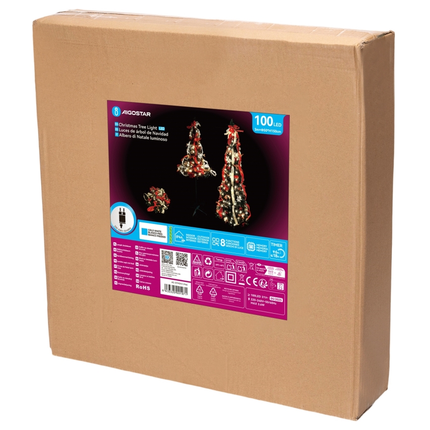 Aigostar - LED utomhus julgran 100 LED 1,5 m IP44 röd/kallvit