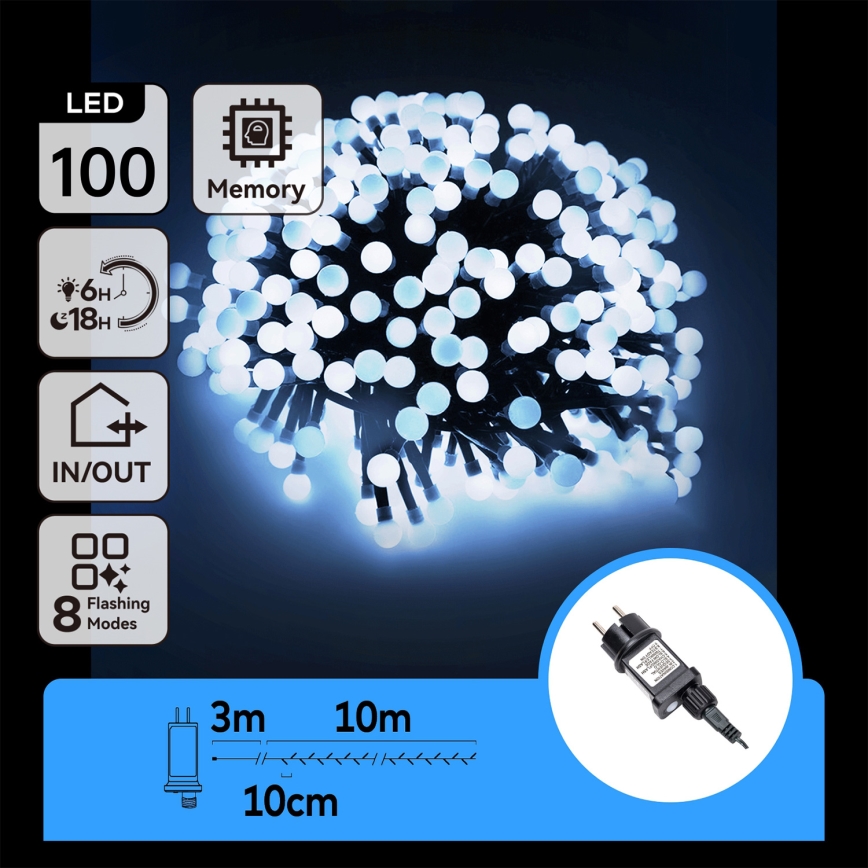 Aigostar - LED utomhusljusslinga 100xLED/8 funktioner 10 m IP44 kallvit