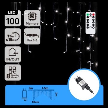 Aigostar - LED utomhusljusslinga för jul 100xLED/6W/230V/8 funktioner 1,5x1m IP44 kallvitt + fjärrkontroll