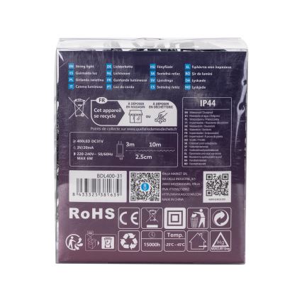 Aigostar - LED utomhusljusslinga för jul, 400 LED/8 funktioner, 13 m, IP44, kallvit