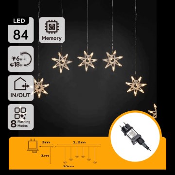 Aigostar - LED utomhusljusslinga för jul 84 LED/8 funktioner 1,2 x 1 m IP44 varmvit snöflingor