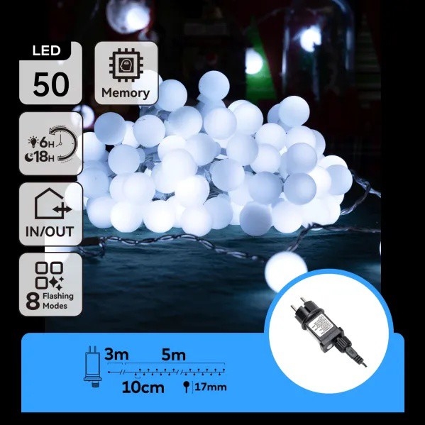 Aigostar - LED utomhusslinga 50xLED/8 funktioner 5 m IP44 kallvit
