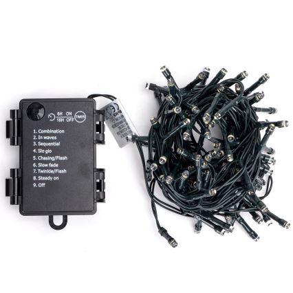 Aigostar - LED utomhus julslinga 100 LED/8 funktioner 3x AA 5,3 m IP44 varmvit