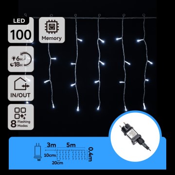 Aigostar - LED utomhusslinga för jul 100xLED/8 funktioner 5x0,4m IP44 kallvit