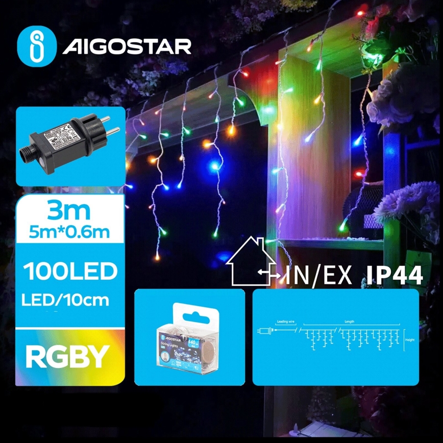Aigostar - LED utomhusslinga för jul 100xLED/8 funktioner 8x0,6m IP44 flerfärgad