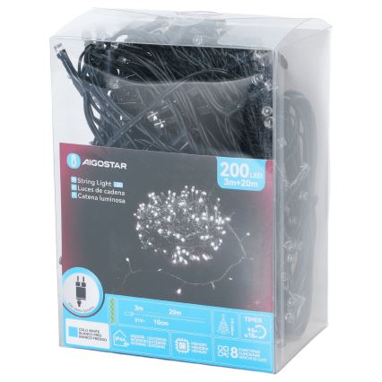 Aigostar - LED utomhus julslinga 200 LED / 8 funktioner / 20 m / IP44 / kallvit