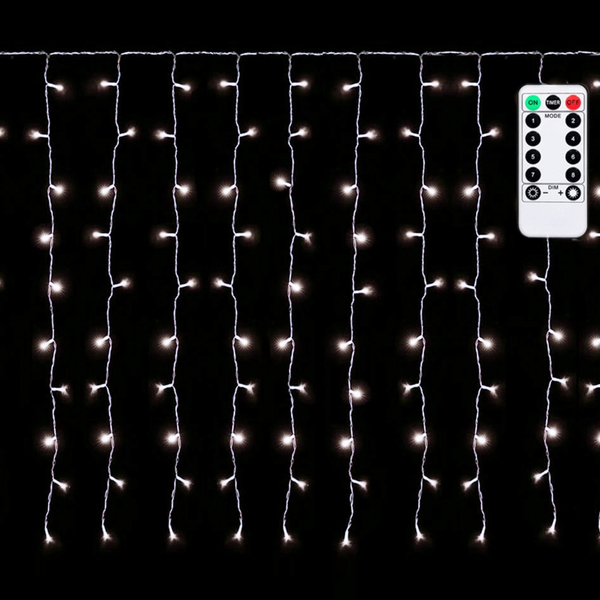 Aigostar - LED utomhusslinga för jul 300 LED/8 funktioner 3 x 1 m IP44 kallvit + fjärrkontroll