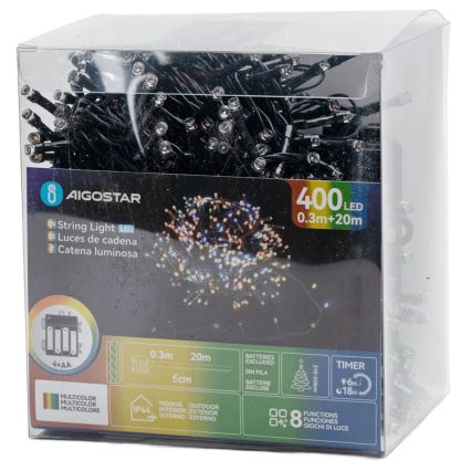 Aigostar - LED-utomhusslinga för jul 400 LED / 8 funktioner / 4x AA / 20,3 m / IP44 / flerfärgad