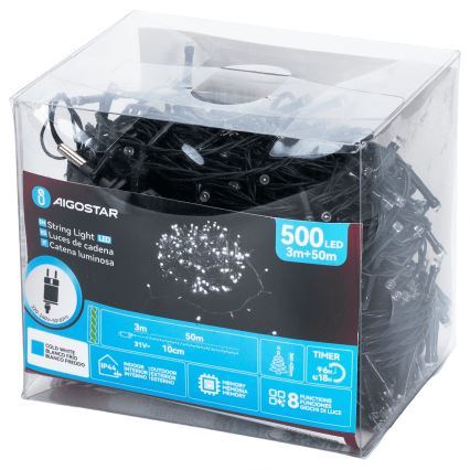 Aigostar - LED utomhus julslinga 500xLED/8 funktioner 50m IP44 kallvit