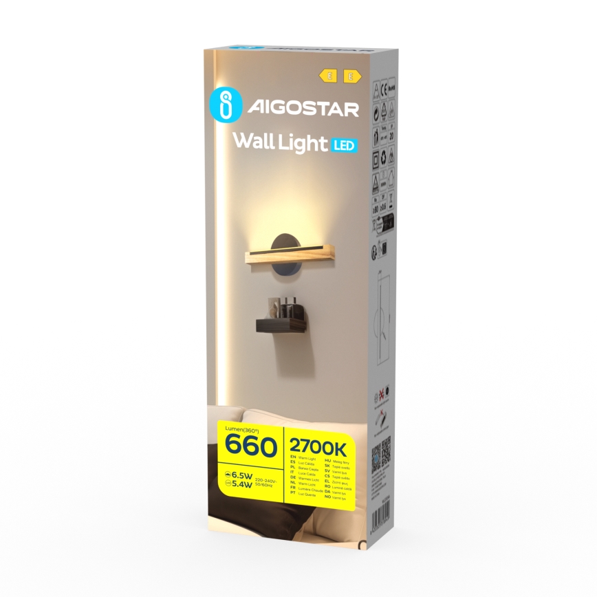 Aigostar - LED väggbelysning LED/6,5W/230V 2700K