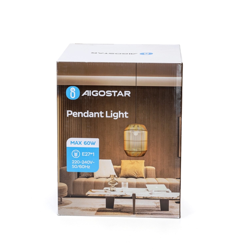 Aigostar - Ljuskrona med textilsladd 1xE27/60W/230V beige