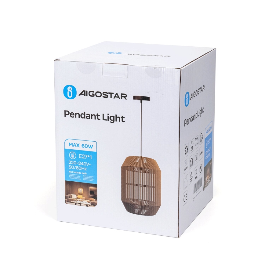 Aigostar - Ljuskrona med textilsladd 1xE27/60W/230V beige