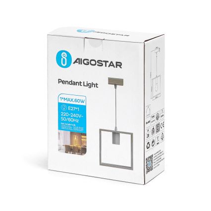 Aigostar - Pendellampa med kabel 1xE27/60W/230V beige