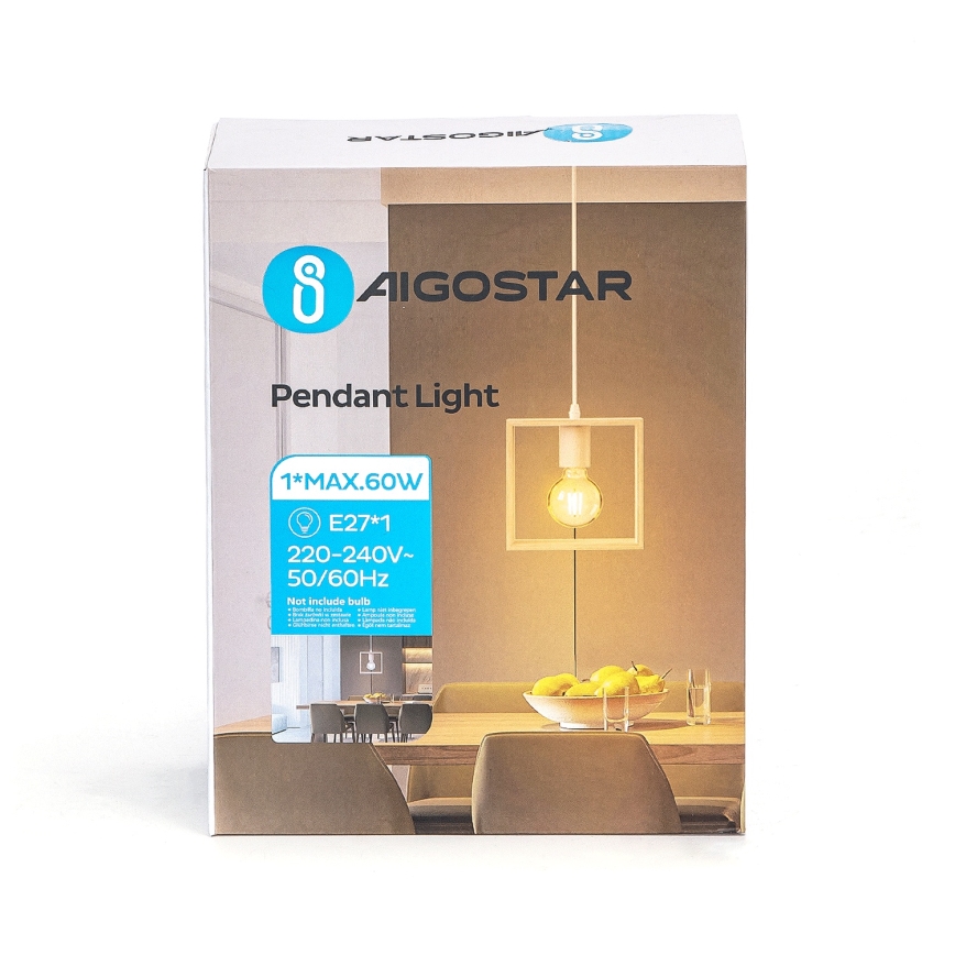 Aigostar - Pendellampa med kabel 1xE27/60W/230V beige