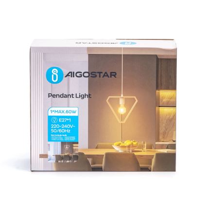 Aigostar - Pendellampa med sladd 1xE27/60W/230V beige