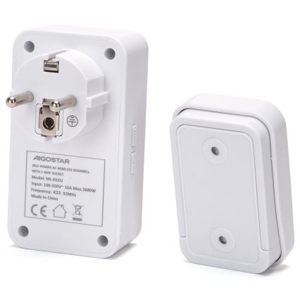 Aigostar - Plugin trådlös dörrklocka 1Z 230V IPX4 vit