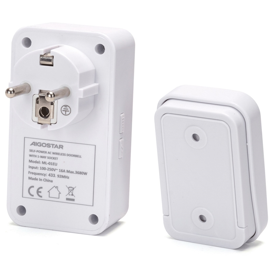 Aigostar - Plugin trådlös dörrklocka 1Z 230V IPX4 vit
