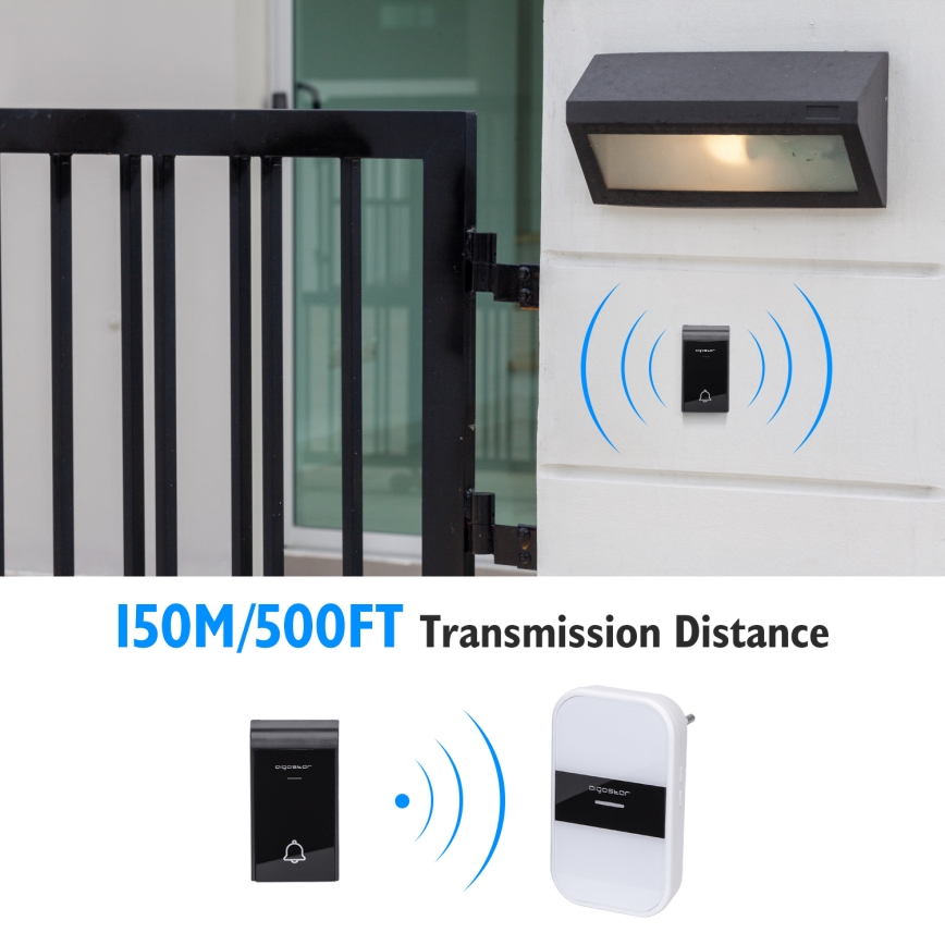 Aigostar - Plugin trådlös dörrklocka 230V/12V IP44 vit/svart