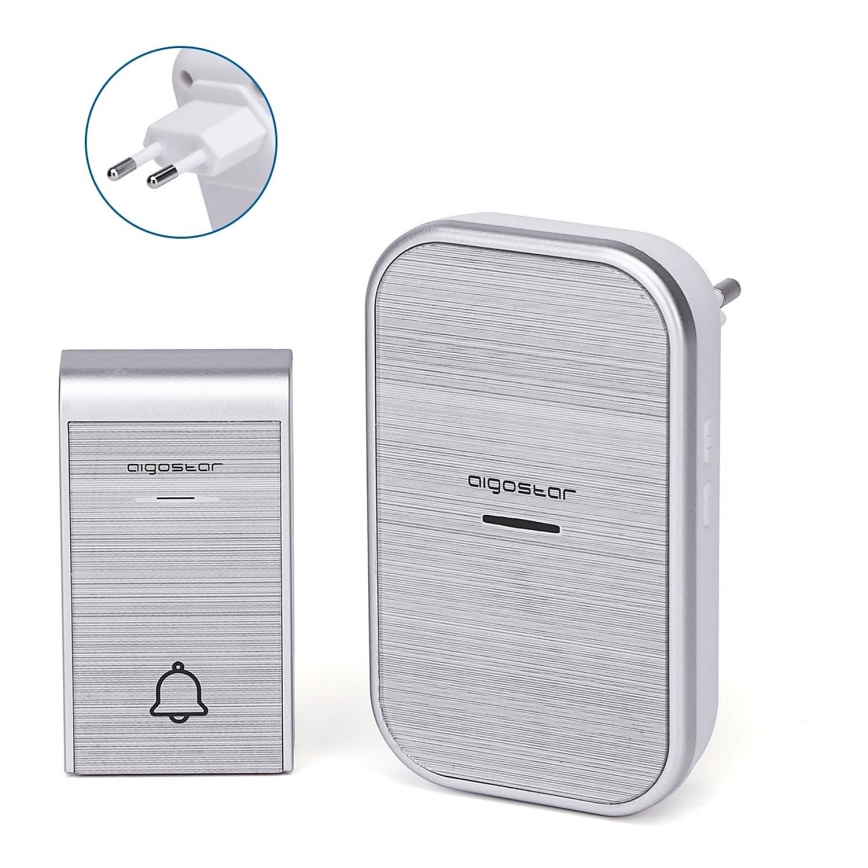 Aigostar - Plugin trådlös dörrklocka 230V/12V IP44 silver