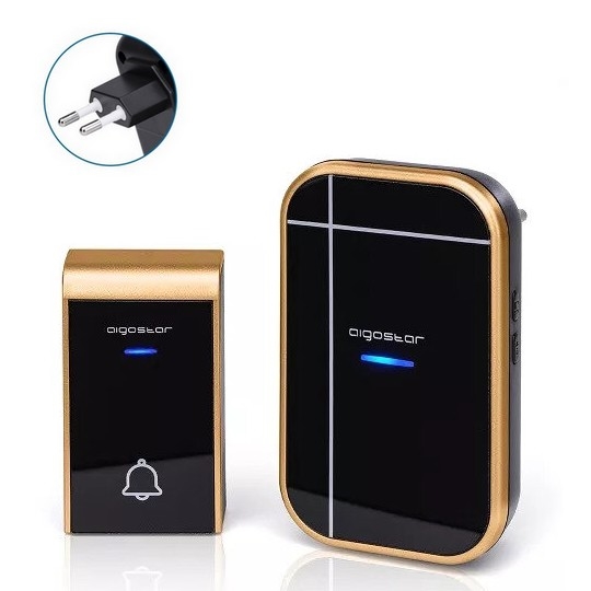 Aigostar - Plugin trådlös dörrklocka 230V/12V IP44 svart