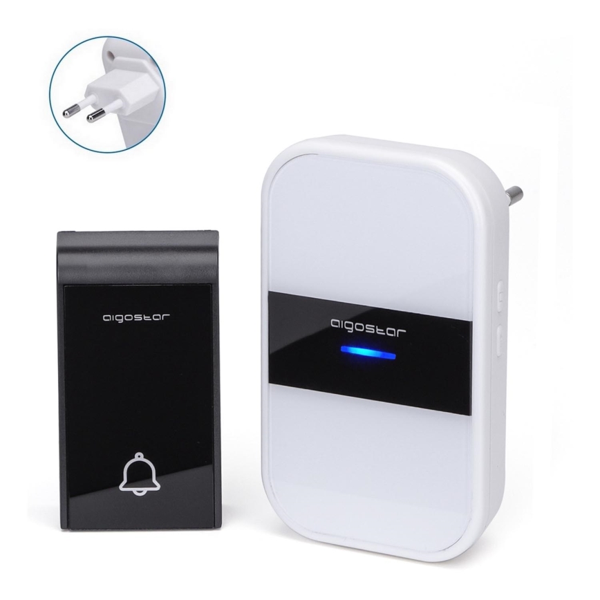 Aigostar - Plugin trådlös dörrklocka 230V/12V IP44 vit/svart
