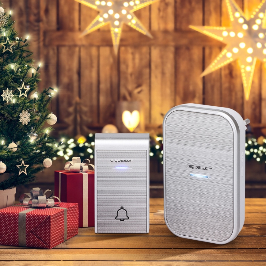 Aigostar - Plugin trådlös dörrklocka 230V IP44 silver