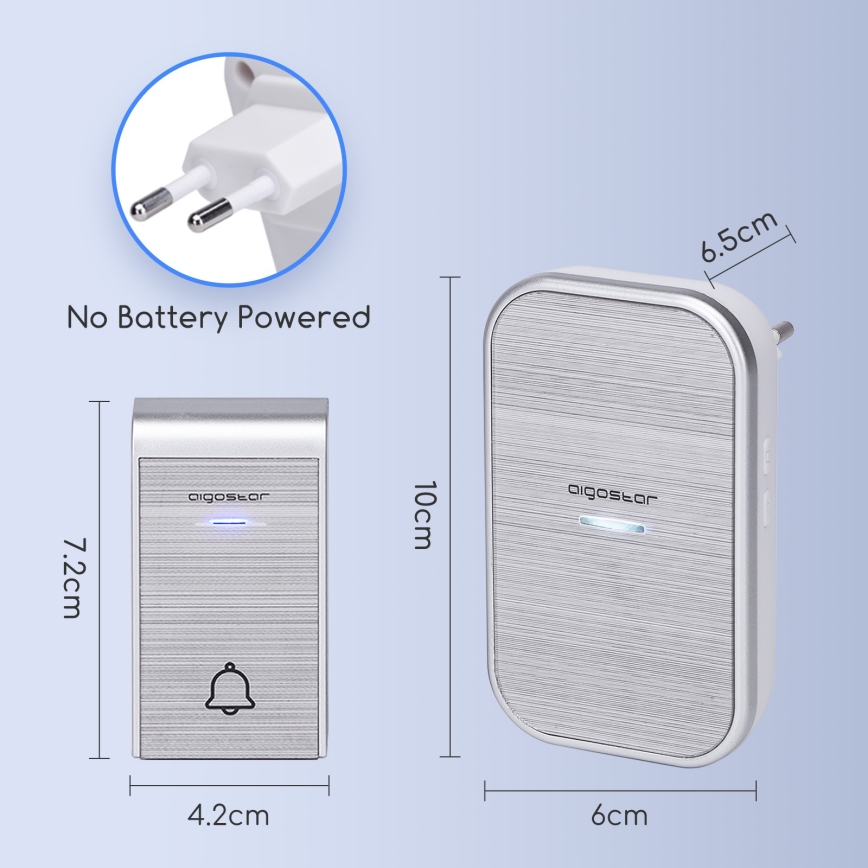 Aigostar - Plugin trådlös dörrklocka 230V IP44 silver