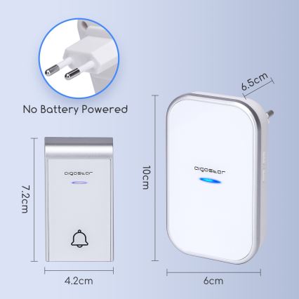 Aigostar - Plugin trådlös dörrklocka 230V IP44 vit