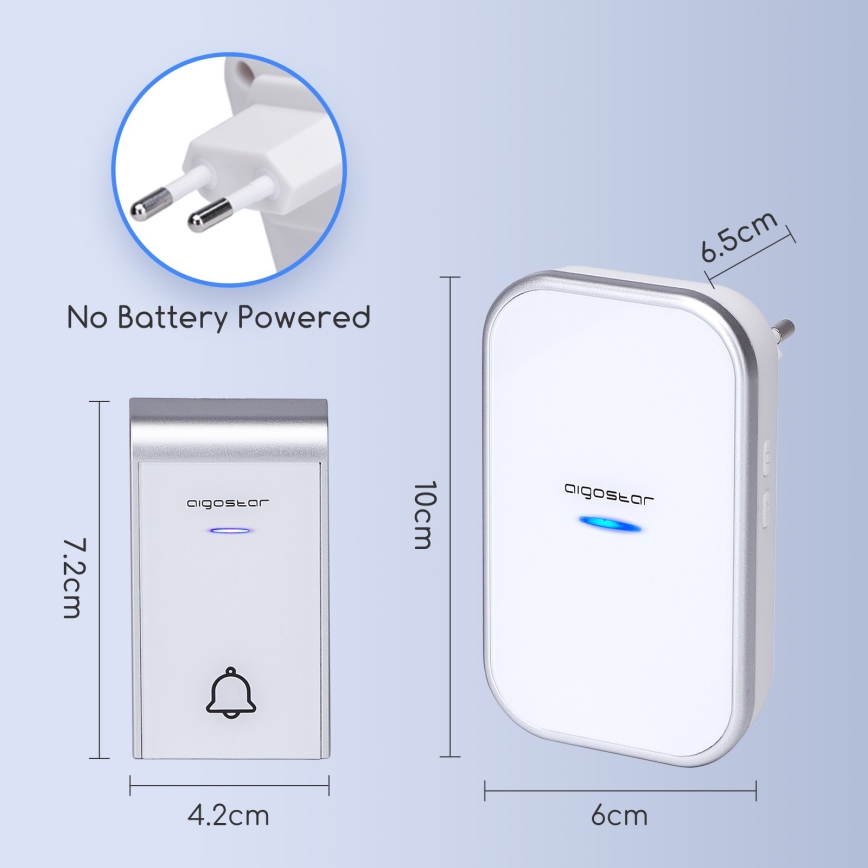 Aigostar - Plugin trådlös dörrklocka 230V IP44 vit