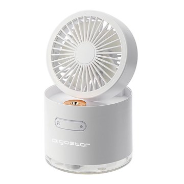 Aigostar - RGB Trådlös mini bord fläkt med luftfuktare 10W/5V vit