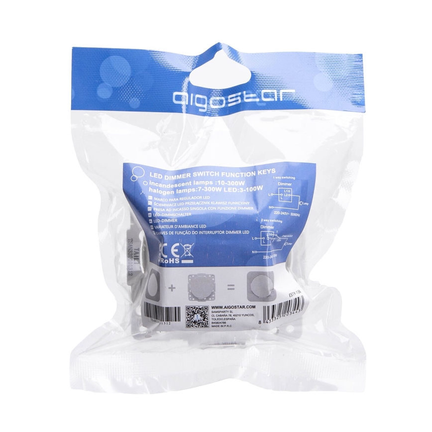 Aigostar - Roterande dimmer 300W/230V vit