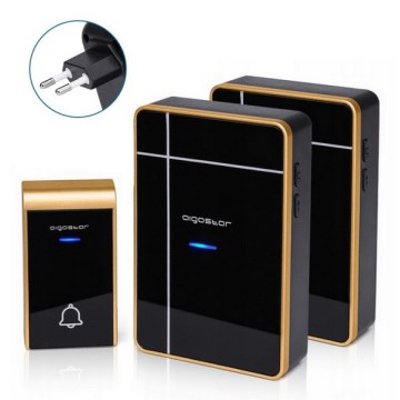 Aigostar - SET 2x Trådlös dörrklocka för vägguttag 230V/12V IP44 svart/koppar