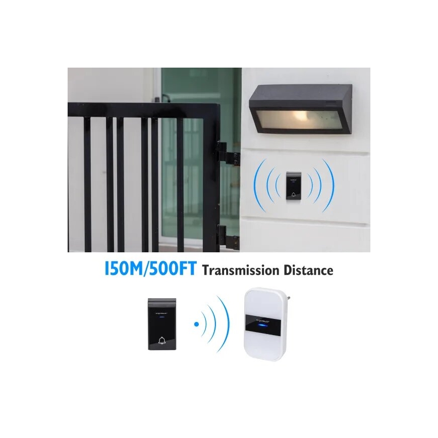 Aigostar - SET 2x Trådlös ringklocka för vägguttag 230V IP44 vit/svart