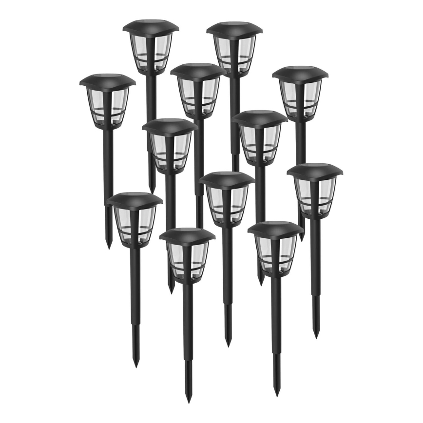 Aigostar - Set med 12 LED-solcellslampor LED/0,06W/2V 33,8 cm 6500K 100 mAh IP44 svart