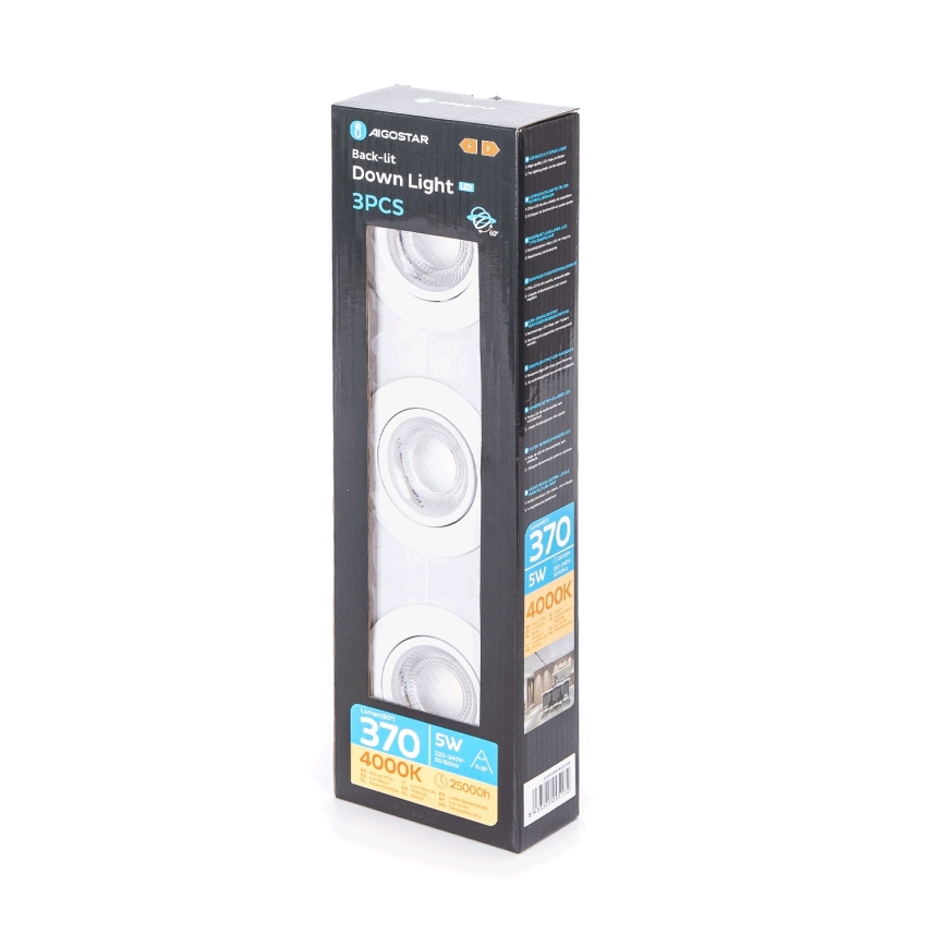 Aigostar - Set med 3 infällda LED-armaturer LED/5W/230V 4000K diam. 8,5 cm vit