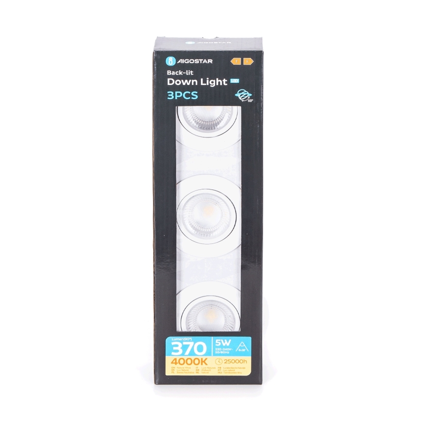 Aigostar - Set med 3 infällda LED-armaturer LED/5W/230V 4000K diam. 8,5 cm vit