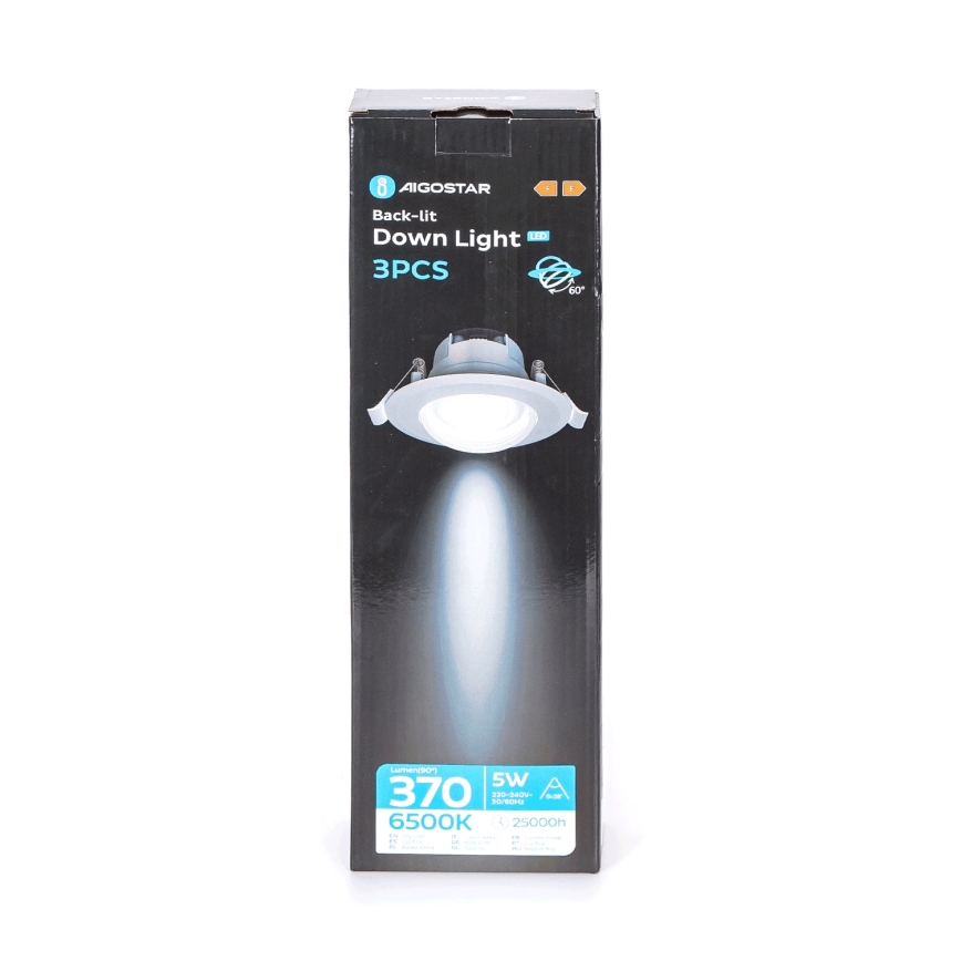 Aigostar - Set om 3 infällda LED-downlights LED/5W/230V 6500K Ø 8,5 cm vit
