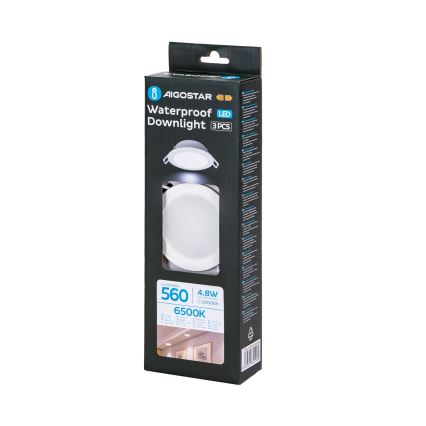 Aigostar - Set om 3 LED-infällda badrumsarmaturer LED/4,8W/230V IP65 vit