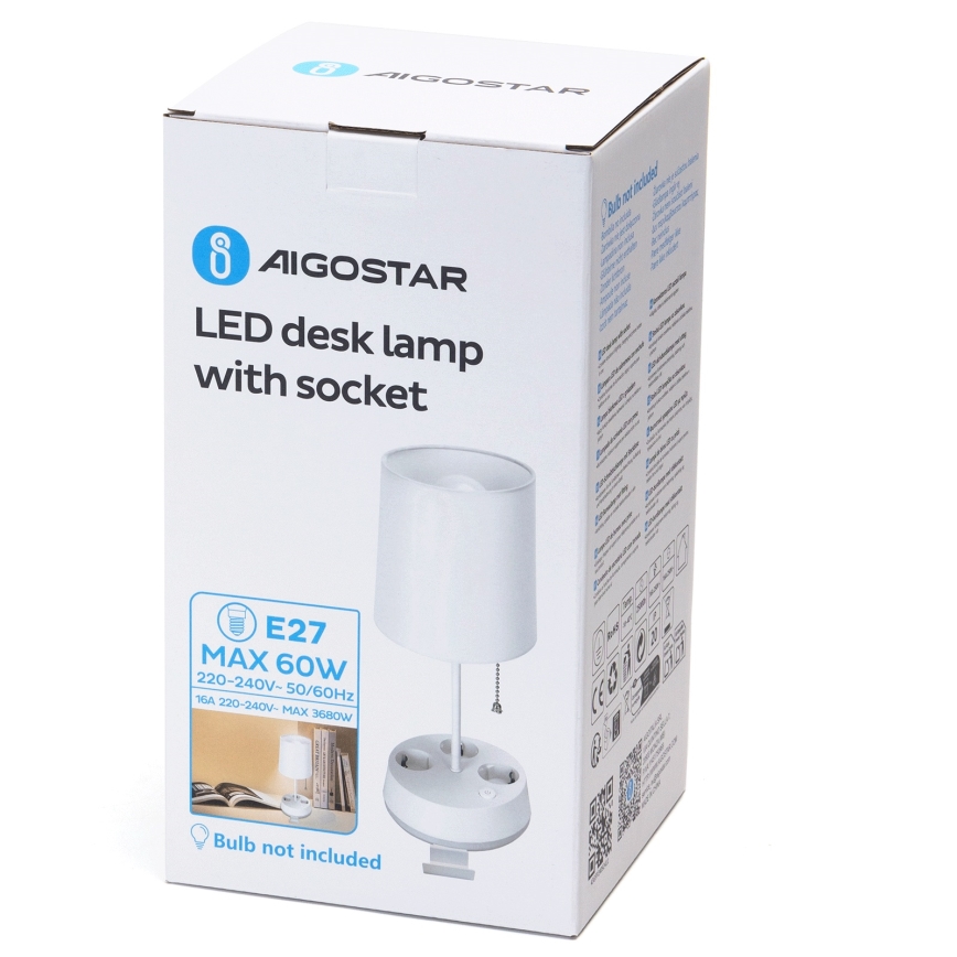 Aigostar - Skrivbordslampa med uttag 1xE27/60W/230V vit