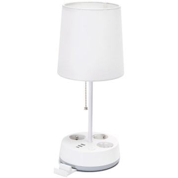 Aigostar - Skrivbordslampa med uttag och USB-portar 1xE27/60W/230V vit
