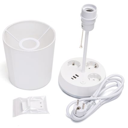 Aigostar - Skrivbordslampa med uttag och USB-portar 1xE27/60W/230V vit