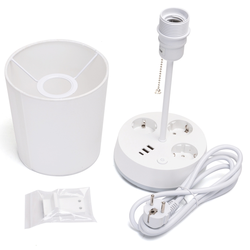 Aigostar - Skrivbordslampa med uttag och USB-portar 1xE27/60W/230V vit