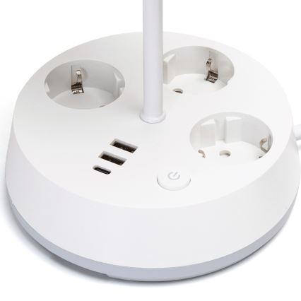Aigostar - Skrivbordslampa med uttag och USB-portar 1xE27/60W/230V vit