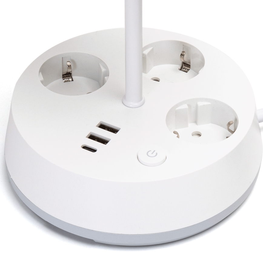 Aigostar - Skrivbordslampa med uttag och USB-portar 1xE27/60W/230V vit