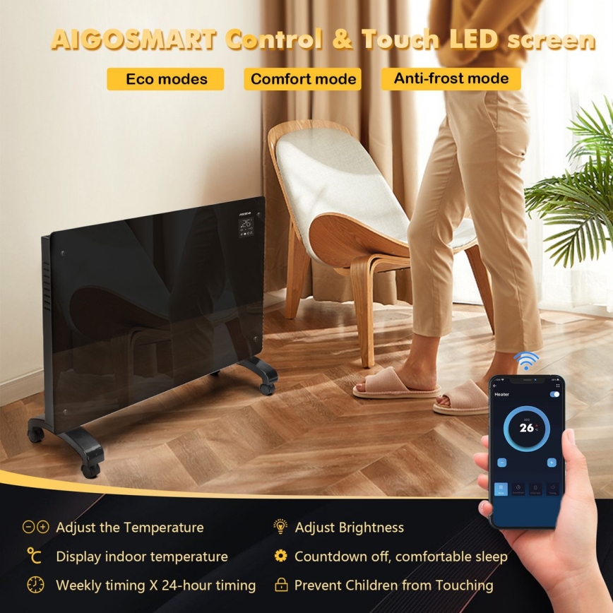 Aigostar - Smart elektrisk direktvärmare/konvektor 2000W Wi-Fi