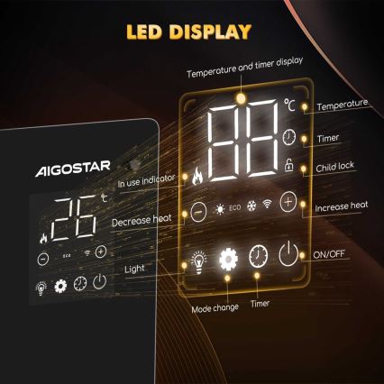 Aigostar - Smart elektrisk direktvärmare/konvektor 2000W Wi-Fi