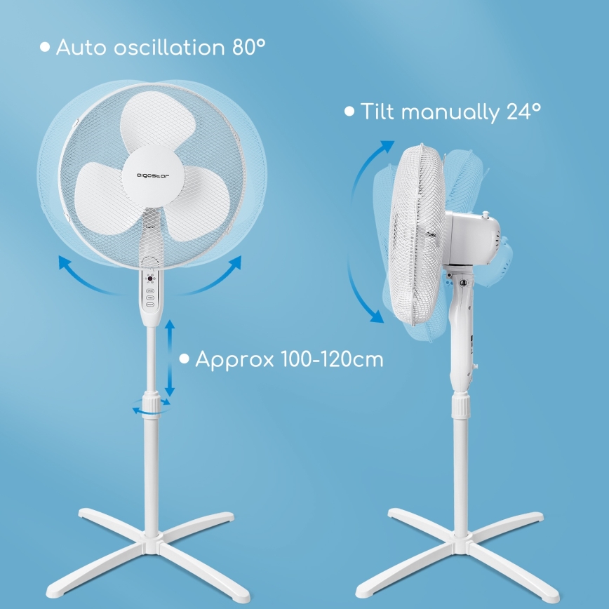 Aigostar - Stående fläkt 40W/230V 120 cm vit