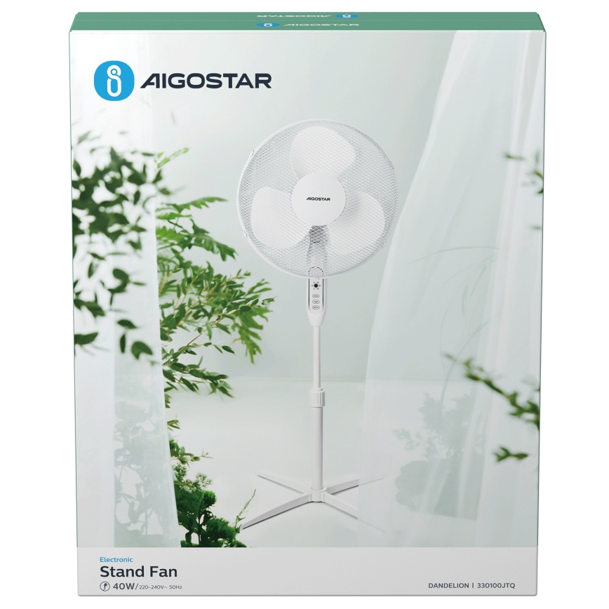 Aigostar - Stående fläkt 40W/230V 120 cm vit